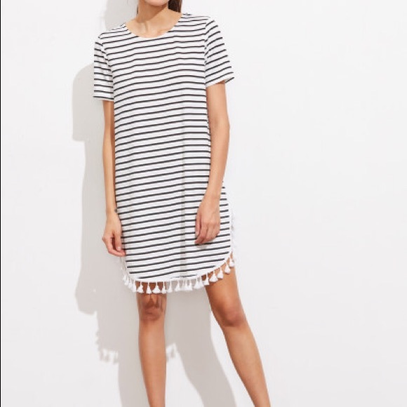 TASSEL TRIM Stripped Tee Dress - Picture 4 of 6